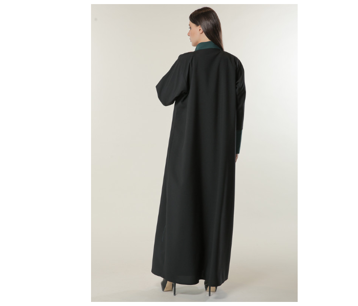 Moistreet Extra Small Black Abaya with Contrast Panels Overlaid with Net Lace - Zoom Image 4