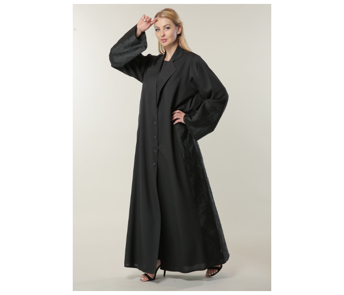 Moistreet Extra Small Black Abaya with Jaquard Panelll - Zoom Image 3