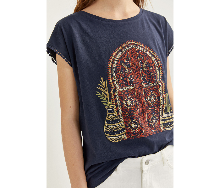 Springfield SS20 Short Sleeve T-Shirt With Design Small For Women - Light Navy - Zoom Image 4