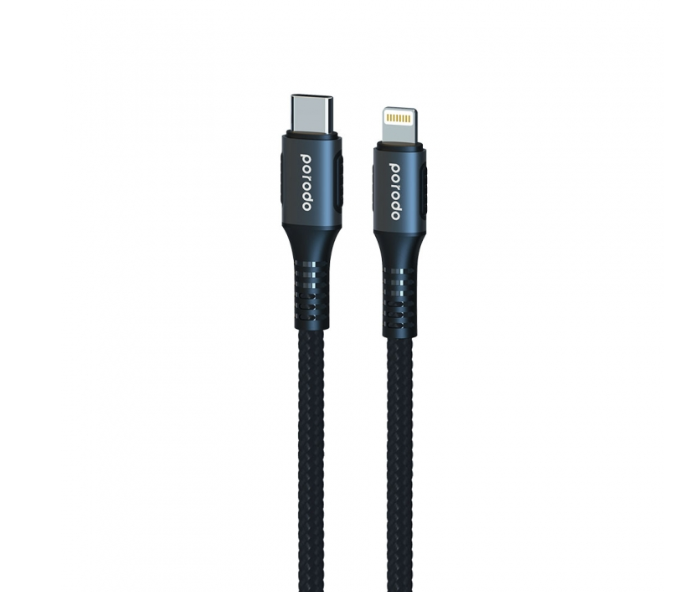 Porodo 1.2 Meter Braided Aluminum PD Cable Type-C to Lightning Cable - Blue and Black - Zoom Image 1