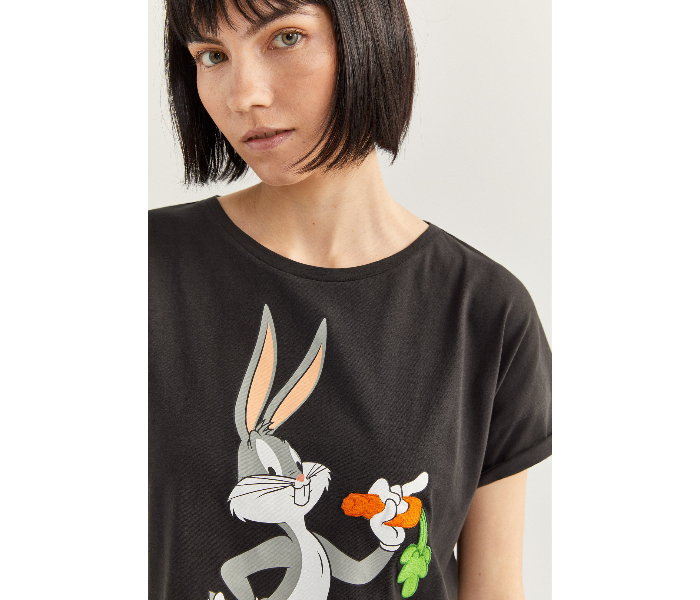 Springfield SS20 Short Sleeve Bugs Bunny Printed T-Shirt X-Large For Women - Black - Zoom Image 3