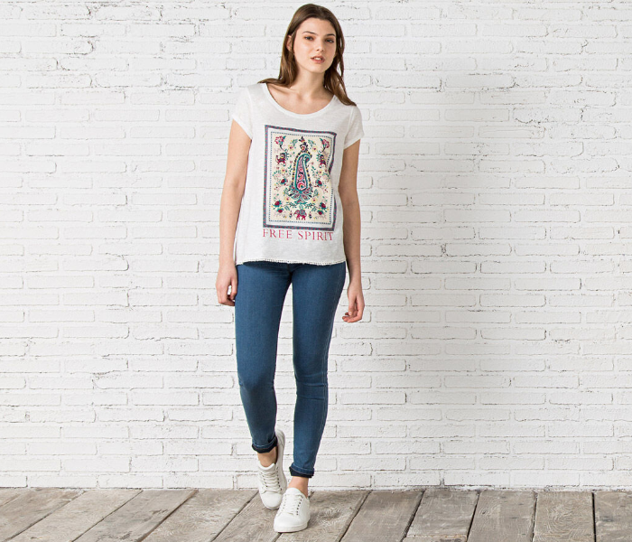 Springfield SS20 Short SleeveT-Shirt With Free Spirit Design X-Small For Women - White - Zoom Image 4