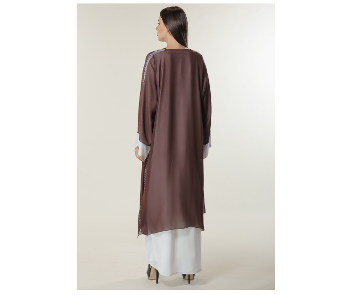 Moistreet Large White and Brown Hand Embroidered Abaya - Zoom Image 4