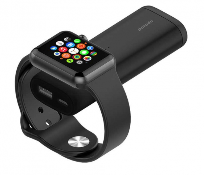 Porodo 5200mAh 2 in 1 Powerbank with Magnetic Apple Watch Charger - Black - Zoom Image 1