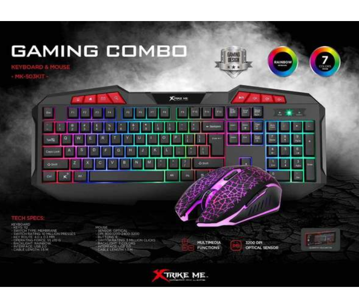 Xtrike Pubg Keyboard and Mouse Combo N-Key Rollover Wired Gaming Mouse Silent Office Keyboard RGB Mouse 104Keys - Zoom Image