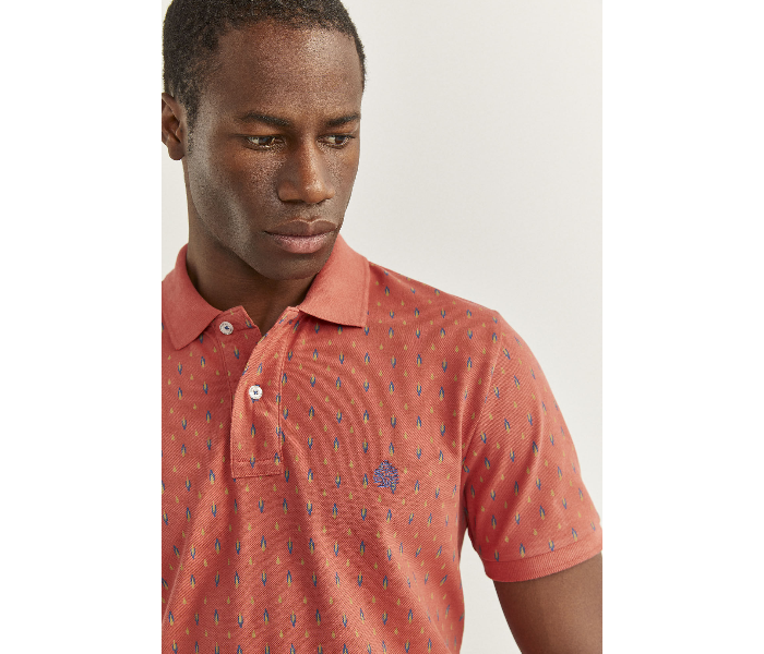 Springfield SS20 Basic Slim Fit Polo Dotted T-Shirt Small For Men – Dark Peach - Zoom Image 2