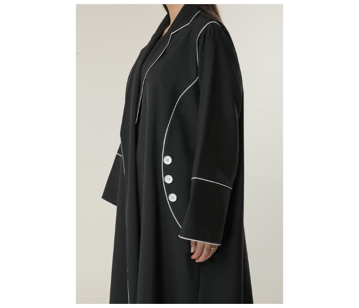 Moistreet Large Black Abaya with White Pipin and Buttons Detailing - Zoom Image 4