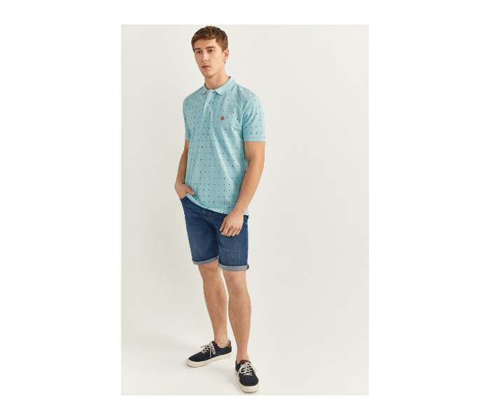 Springfield SS20 Basic Slim Fit Polo Dotted T-Shirt Small For Men - Turquoise - Zoom Image 3