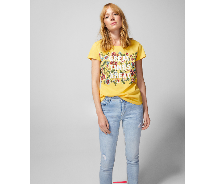 Springfield AW18 Short Sleeve Printed T-Shirt X-Small For Women - Yellow - Zoom Image 3