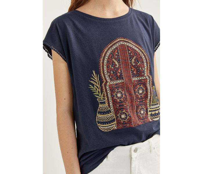 Springfield SS20 Short Sleeve T-Shirt With Design X-Large For Women - Light Navy - Zoom Image 4