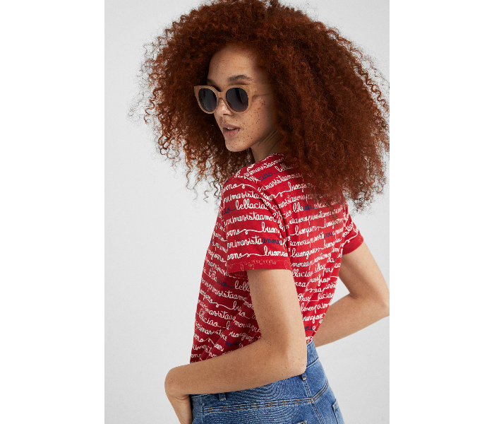 Springfield SS19 Short Sleeve Fancy T-Shirt Small For Women - Wine Red - Zoom Image 1