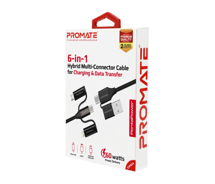 Promate 6in1 Hybrid Multi Connector Cable - Black - Zoom Image 8