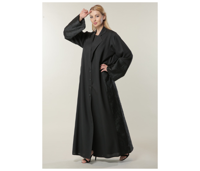 Moistreet Double XL Black Abaya with Jaquard Panelll - Zoom Image 3