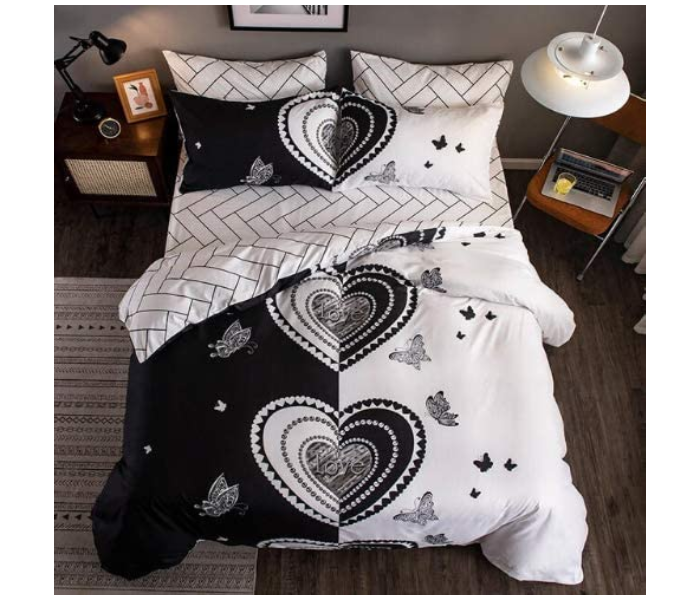 Dual Colour 6 Pieces High Quality Cotton Double Size Bed Sheet with Quilt Cover and Pillow Case – Black and White - Zoom Image 1