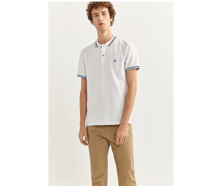 Springfield SS20 Basic Slim Fit Polo T-Shirt With Tipping  Small For Men - White - Zoom Image 1