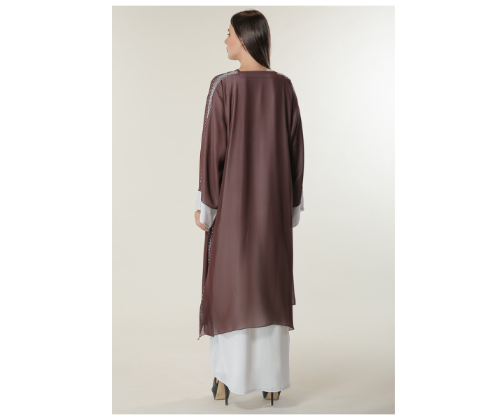 Moistreet Medium White and Brown Hand Embroidered Abaya - Zoom Image 4