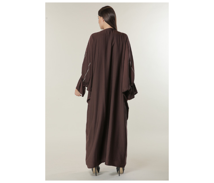 Moistreet Double XL Brown Abaya with Contrast Threadwork - Zoom Image 3