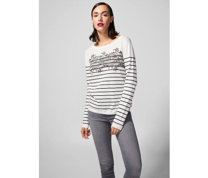 Springfield AW18 Long Sleeve Knitwear X-Large For Women - Black And White - Zoom Image 3