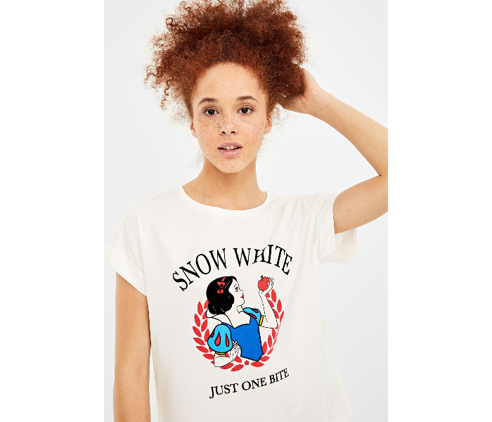 Springfield Short Sleeve Snow White Printed T-Shirt Small For Women - White - Zoom Image 1