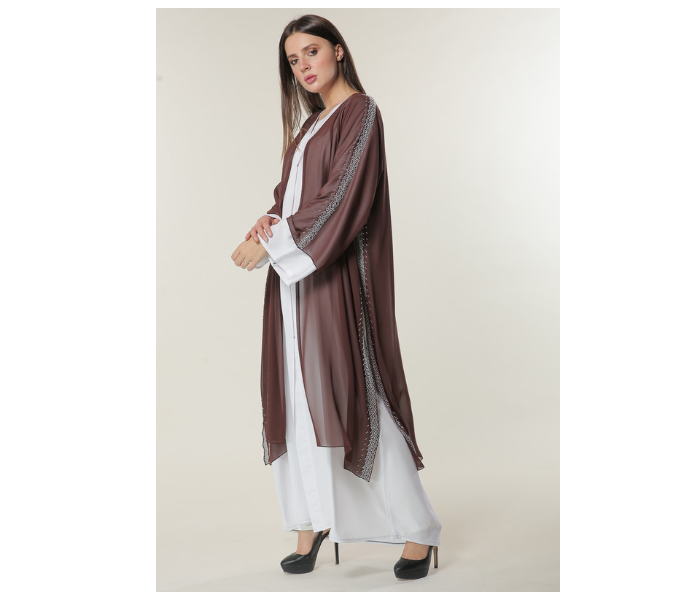 Moistreet Extra Small White and Brown Hand Embroidered Abaya - Zoom Image 1