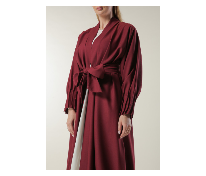 Moistreet Double XL Maroon Abaya with Pleated Hem and Sleeves - Zoom Image 4