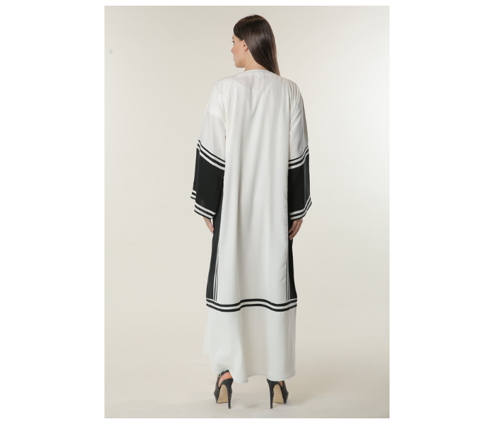 Moistreet Medium White Abaya with Black Stripes and Golden Handwork - Zoom Image 3