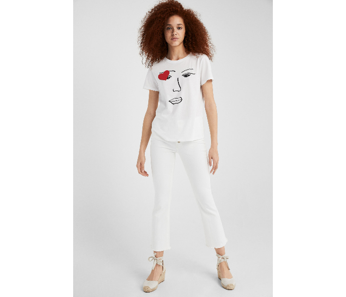 Springfield SS19 Short Sleeve Fancy T-Shirt X-Large For Women - White and Black - Zoom Image 3