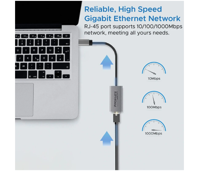 Promate High-Speed USB-C To RJ45 Ethernet Adapter - Black and Silver - Zoom Image 2