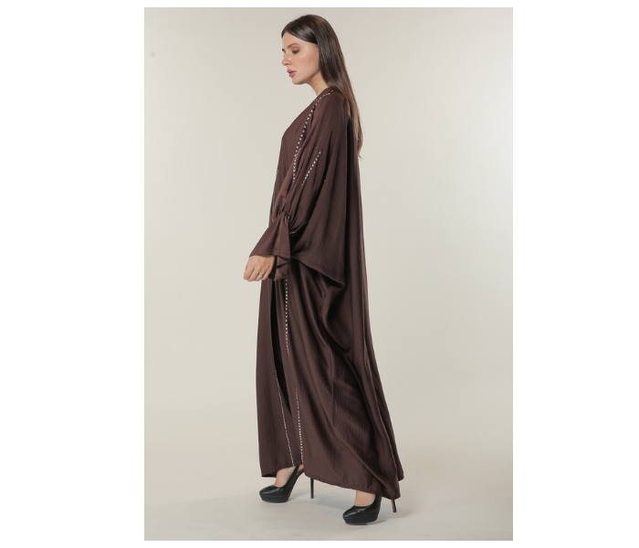 Moistreet Large Brown Abaya with Contrast Threadwork - Zoom Image 2