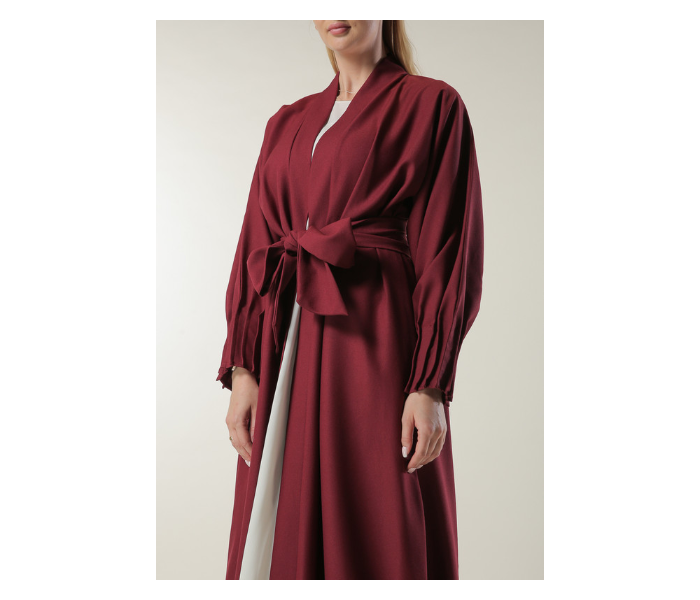 Moistreet Small Maroon Abaya with Pleated Hem and Sleeves - Zoom Image 4