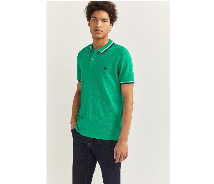 Springfield SS20 Basic Slim Fit Polo T-Shirt With Tipping X-Large For Men - Green - Zoom Image 2