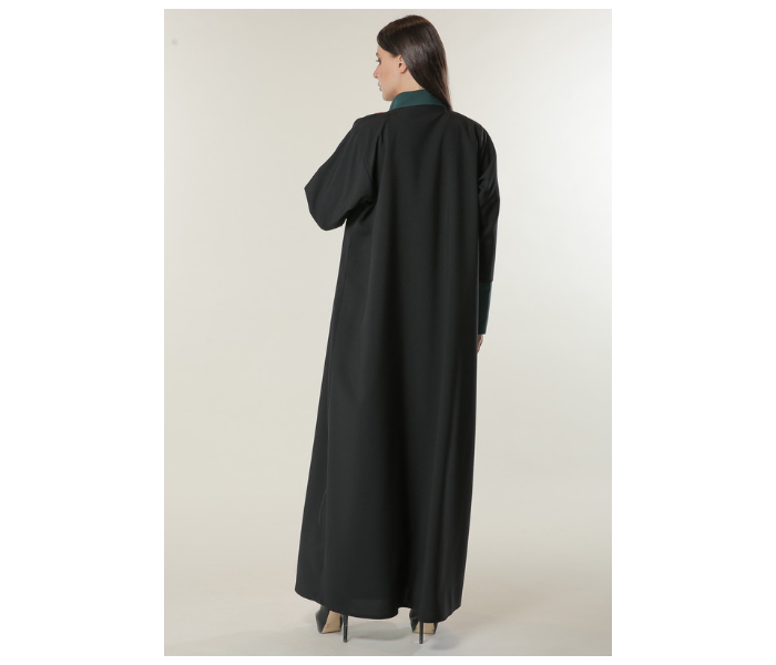 Moistreet Extra Large Black Abaya with Contrast Panels Overlaid with Net Lace - Zoom Image 4