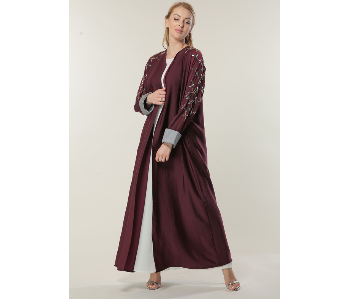 Moisteert Extra Large Maroon Abaya with Handwork - Zoom Image 1