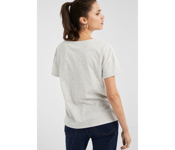 Springfield AW19 Short Sleeve Fancy T-Shirt Medium For Women - Grey And White - Zoom Image 2