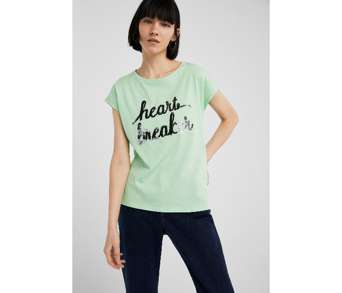 Springfield AW19 Short Sleeve Fancy T-Shirt Small For Women - Light Green - Zoom Image 1