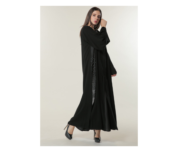 Moistreet Large Black Abaya with Handwork on Twin Panels - Zoom Image 1