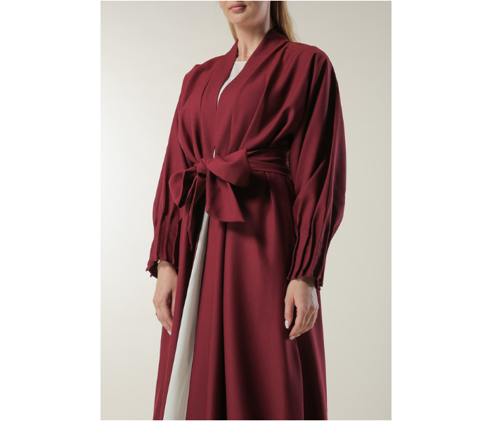 Moistreet Extra Large Maroon Abaya with Pleated Hem and Sleeves - Zoom Image 4