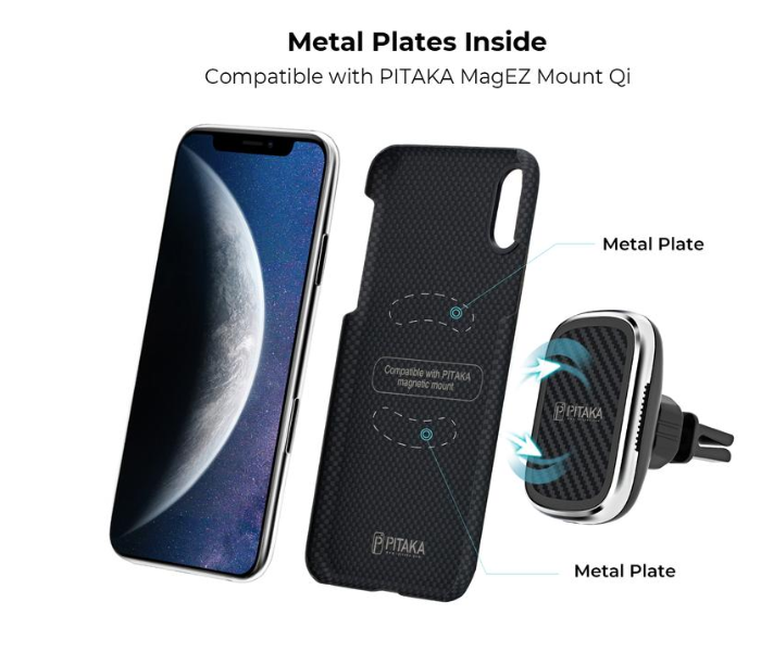 Pitaka 6.5 inch MagEz Case for iPhone XS Max - Black and Grey Plain - Zoom Image 2