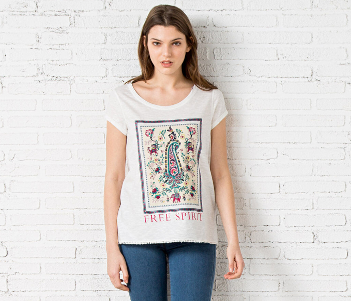 Springfield SS20 Short Sleeve T-Shirt With Free Spirit Design Small For Women - White - Zoom Image 1