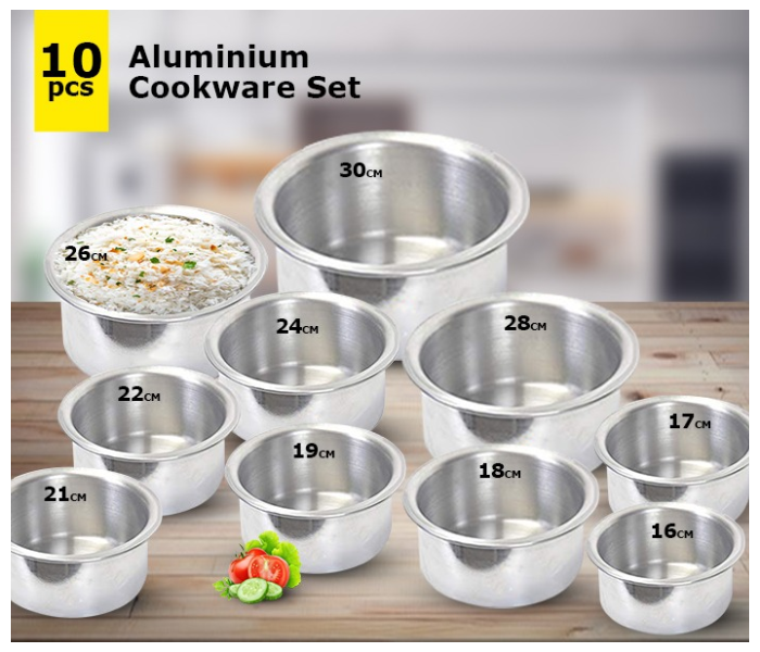 Rio 10 in 1 Aluminium Cookware Set -Silver - Zoom Image