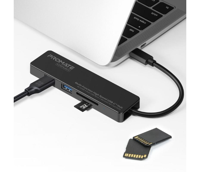 Promate Multi-Function High-Speed USB-C Hub 4K HDMI MicroSD SD Card Slot - Black - Zoom Image 3