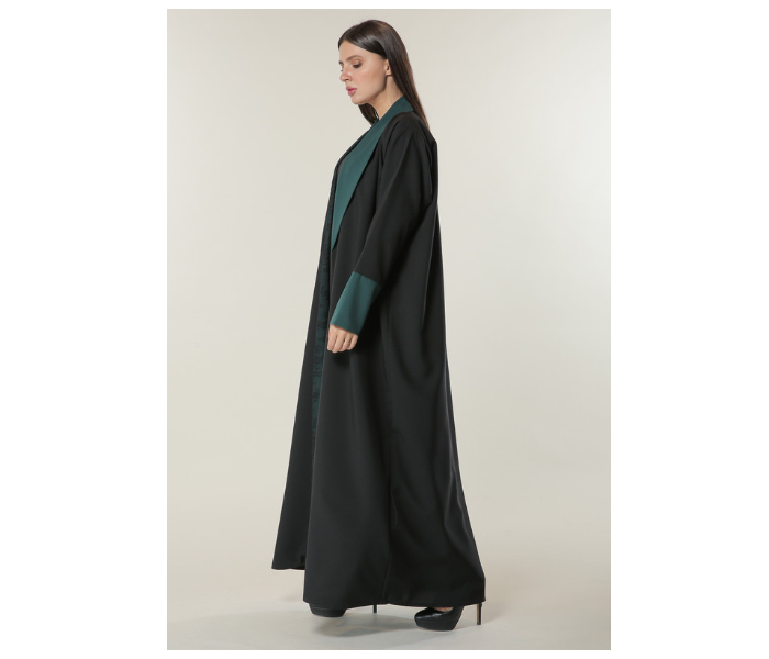 Moistreet Large Black Abaya with Contrast Panels Overlaid with Net Lace - Zoom Image 2