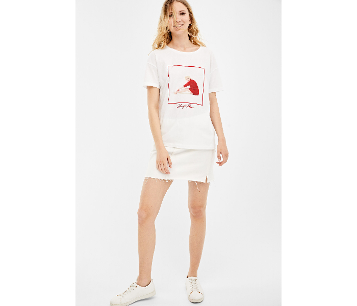 Springfield Short Sleeve Printed T-Shirt Large For Women - White and Red - Zoom Image 2