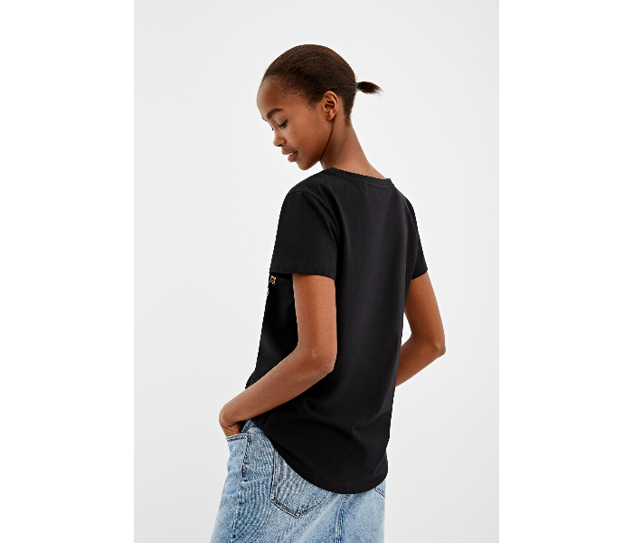 Springfield AW19 Short Sleeve Fancy T-Shirt Large For Women - Black And Golden - Zoom Image 2