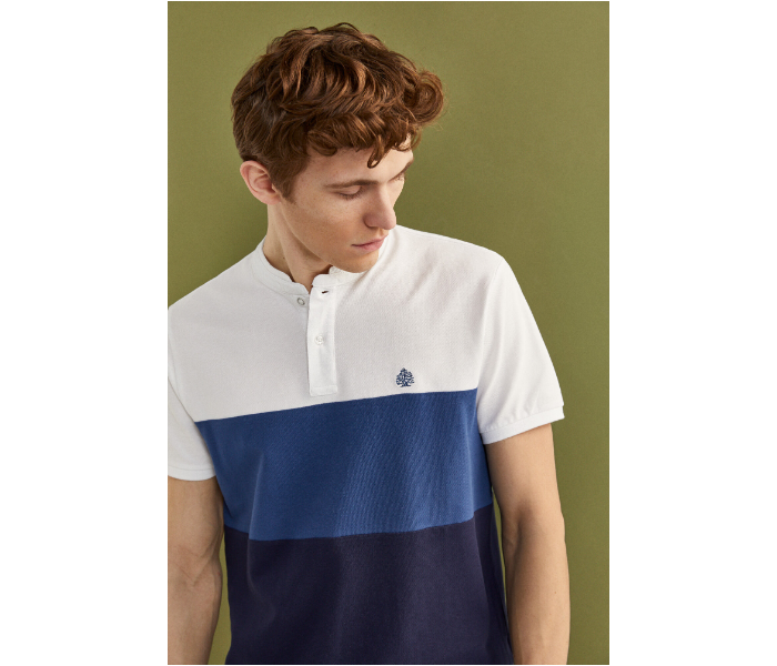 Springfield SS20 Basic Slim Fit Block Polo T-Shirt XXX-Large For Men - White and Blue - Zoom Image 1