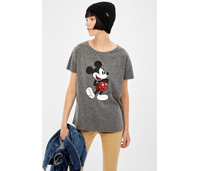 Springfield Short Sleeve Micky Printed T-Shirt Medium For Women - Grey - Zoom Image 1