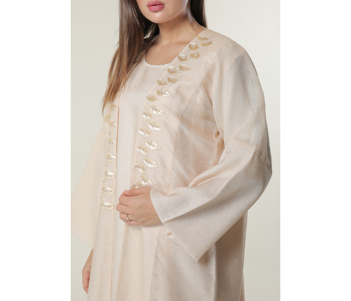 Moistreet Extra Large Handwork Embellished Peach Organza Abaya with Inner -Cream - Zoom Image 4