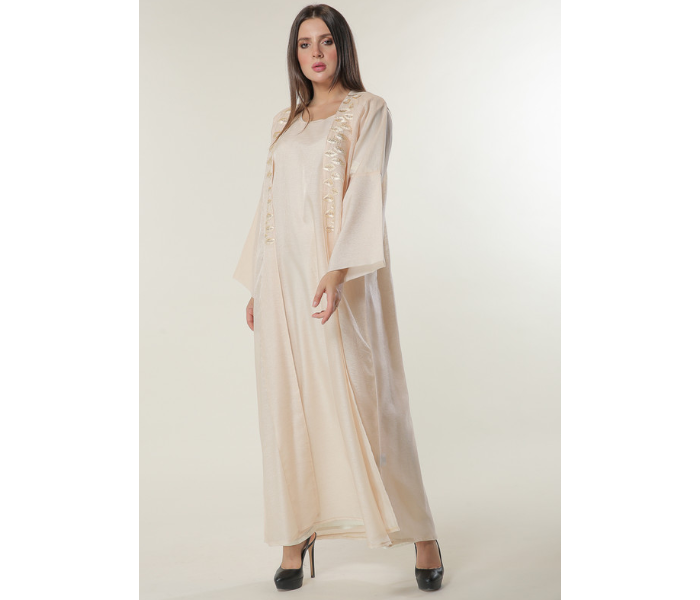 Moistreet Small Handwork Embellished Peach Organza Abaya with Inner -Cream - Zoom Image 1