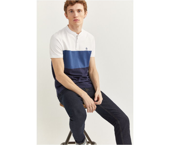 Springfield SS20 Basic Slim Fit Block Polo T-Shirt XX-Large For Men - White and Blue - Zoom Image 3