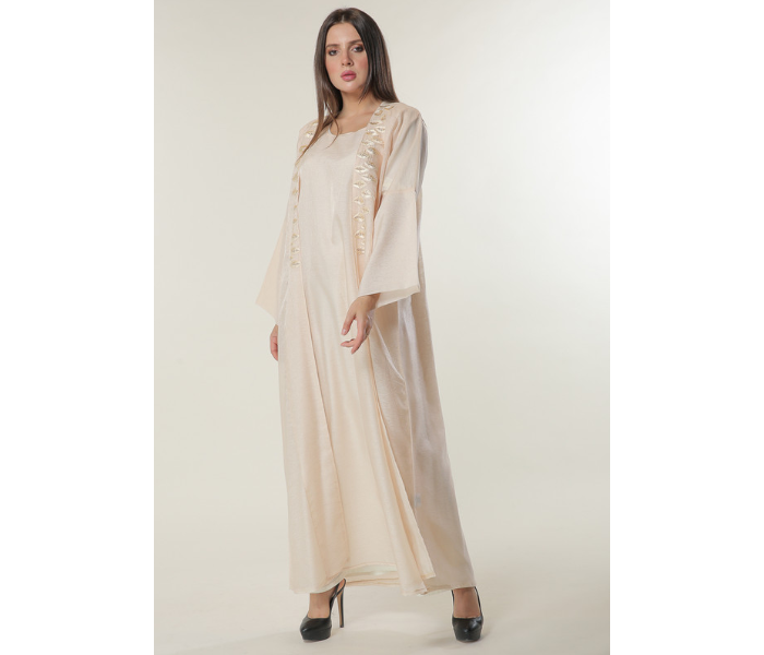 Moistreet LargeHandwork Embellished Peach Organza Abaya with Inner -Cream - Zoom Image 1